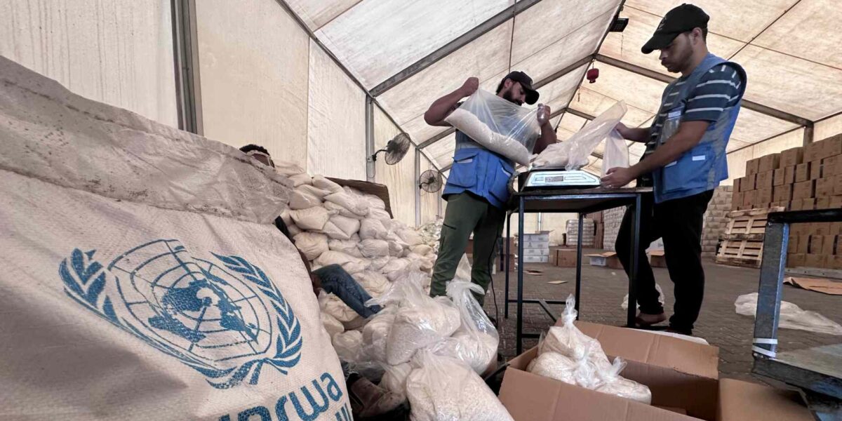 UNRWA at the Khan Younis Training Centre food parcels packaging.